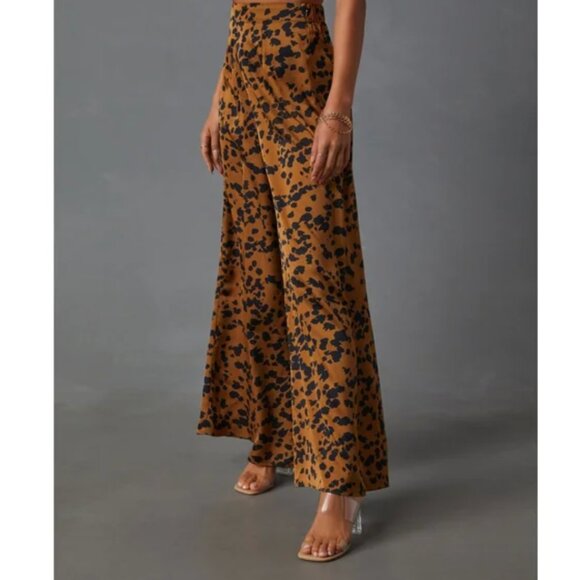 VICI Easy Tiger Brown & Black Leopard Print High Waist Wide Leg Trouser Pants L - Picture 2 of 6